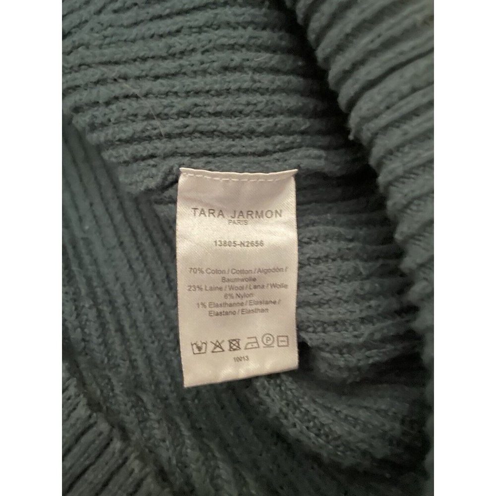 Tara Jarmon Paris Women's Wool Blend Green Cowl Neck Sweater Gold Buttons Large - Picture 10 of 10